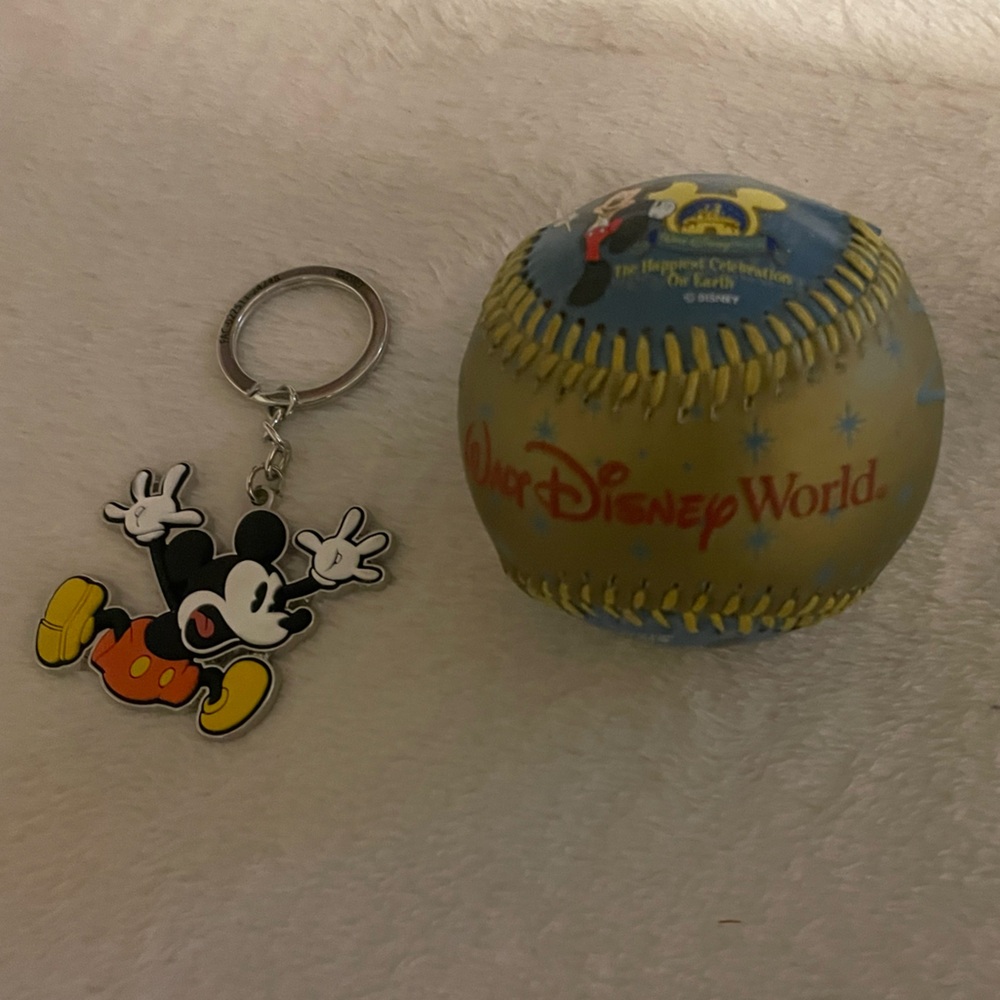 Disney Mickey Mouse Yellow and Blue Baseball . Mickey Mouse key chain.